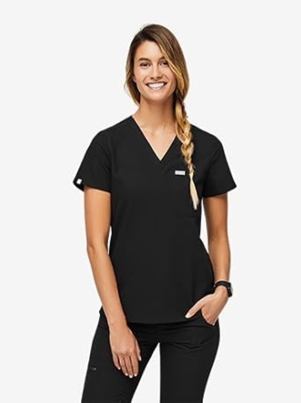 Figs Slim Catarina One-Pocket Scrub Top - Black